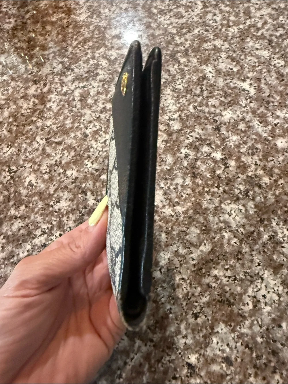 Gucci Beige and Black GG Canvas Bifold Wallet with Gold Snap